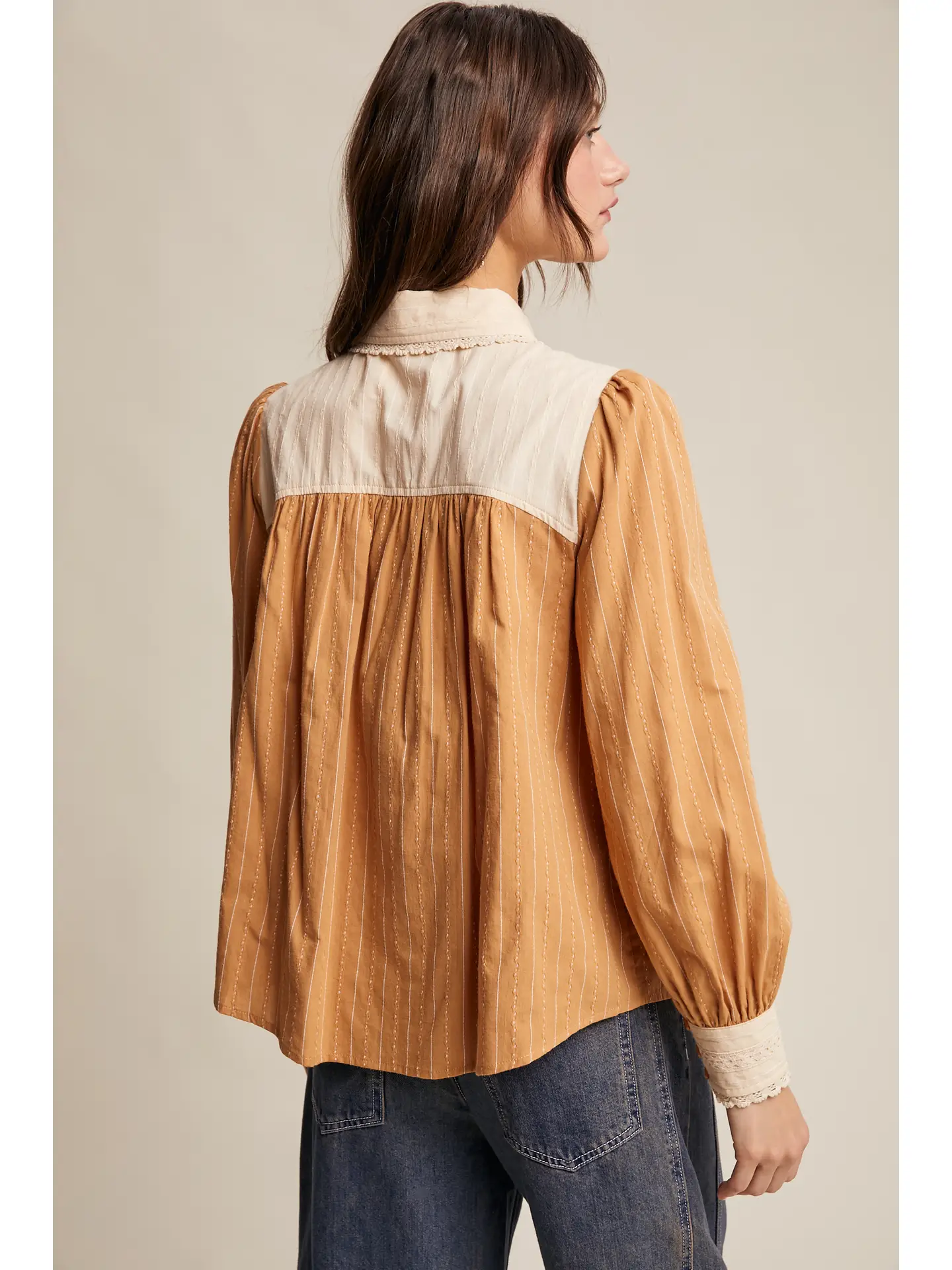 Victorian Contrast Lace Blouse - CLAY