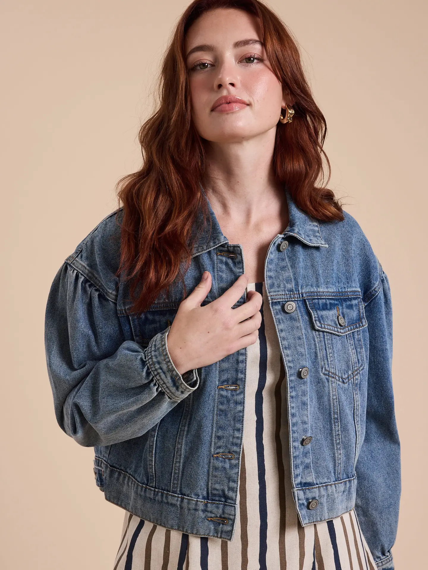 Long Sleeve Puff Sleeve Denim Jacket