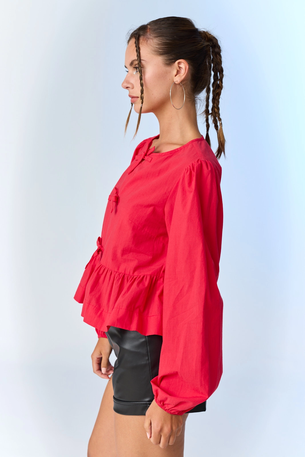 Red - Hailey Bow-Front Peplum Top