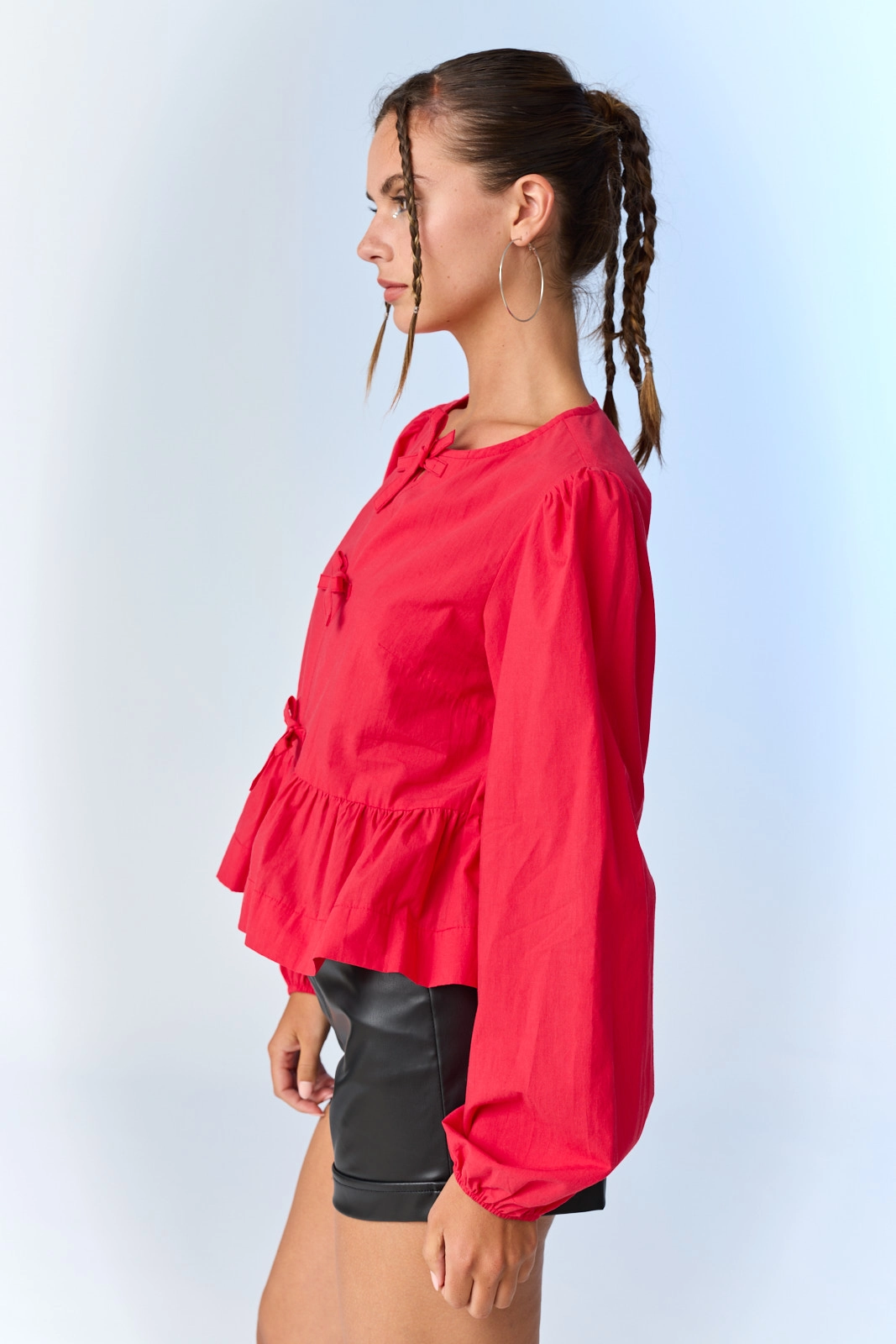 Red - Hailey Bow-Front Peplum Top