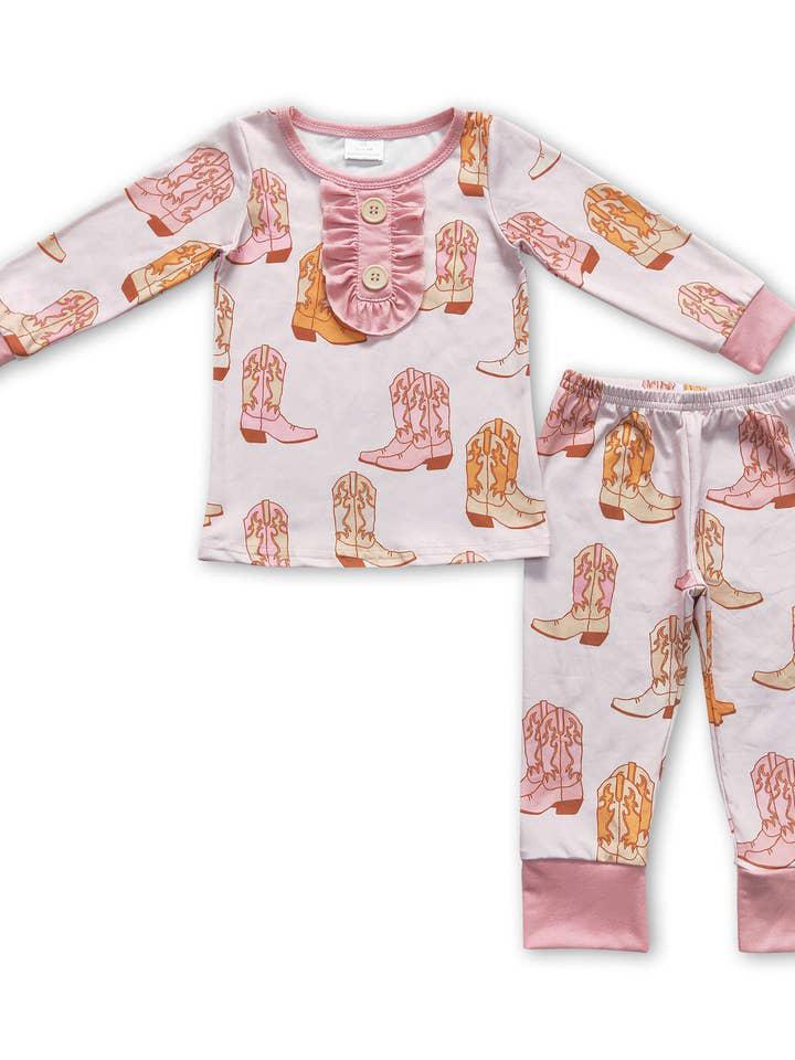 Pink Boots Long Sleeves Western Girls Pajamas