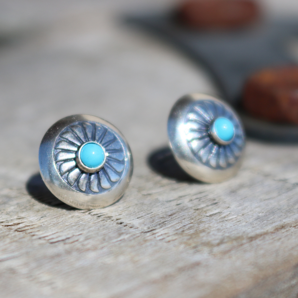 CONCHO ROUND TURQUOISE STUD EARRINGS STYLE - 001
