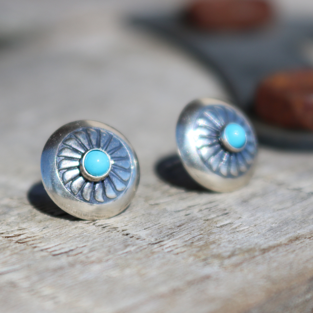 CONCHO ROUND TURQUOISE STUD EARRINGS STYLE - 001