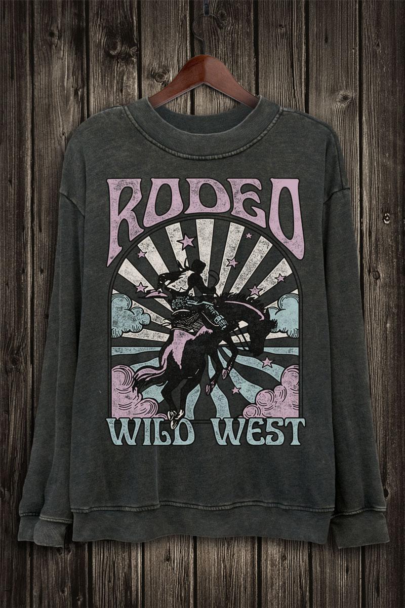 RODEO WILD WEST BRONC LONG SLEEVE SWEATSHIRT - MINERAL BLACK