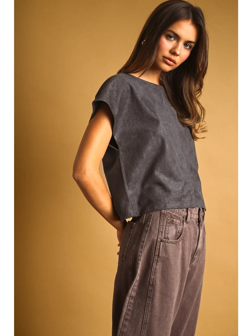 Suede Crop Top- Red Bean
