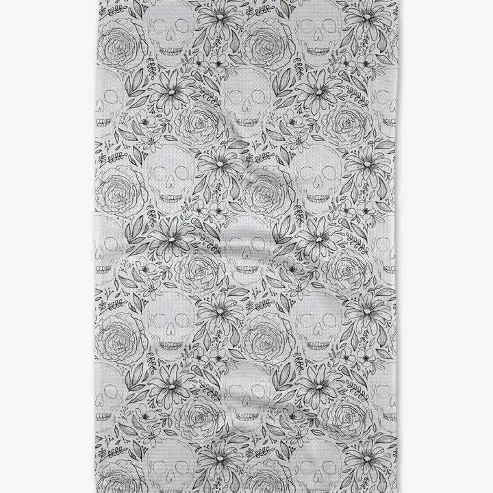 Skulls and Flowers Tea Towel