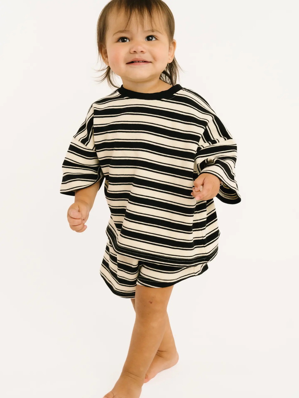 Midnight Stripe Slouchy Set - BLACK