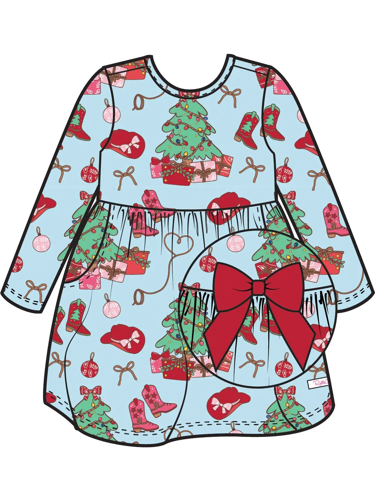 Girls Red Yuletide Yeehaw Knit Long Sleeve Twirl Dress