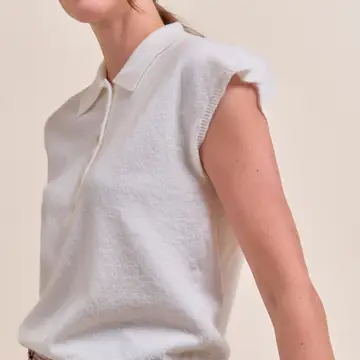 Cap Sleeve Collared Sweater Vest - IVORY