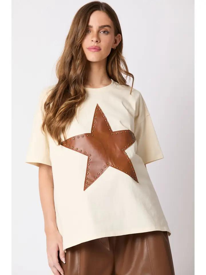 Half Sleeve Top with Washed Star - Cream