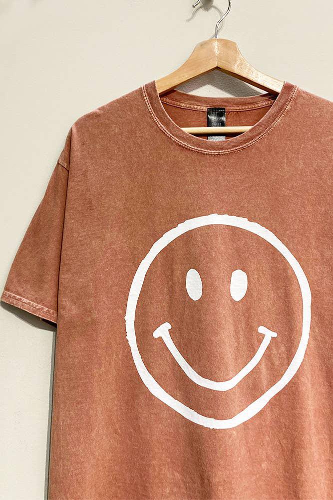 MINERAL WASHED VINTAGE SMILEY GRAPHIC T-SHIRT - MAUVE (OVERSIZED)