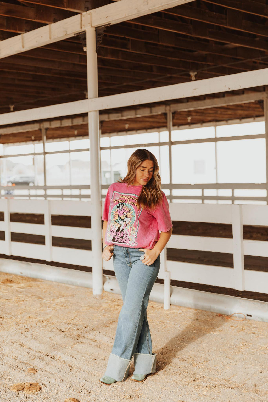 SUPPORT YOUR LOCAL HONKY TONK OVERSIZED MINERAL MAGENTA WASHED T SHIRT