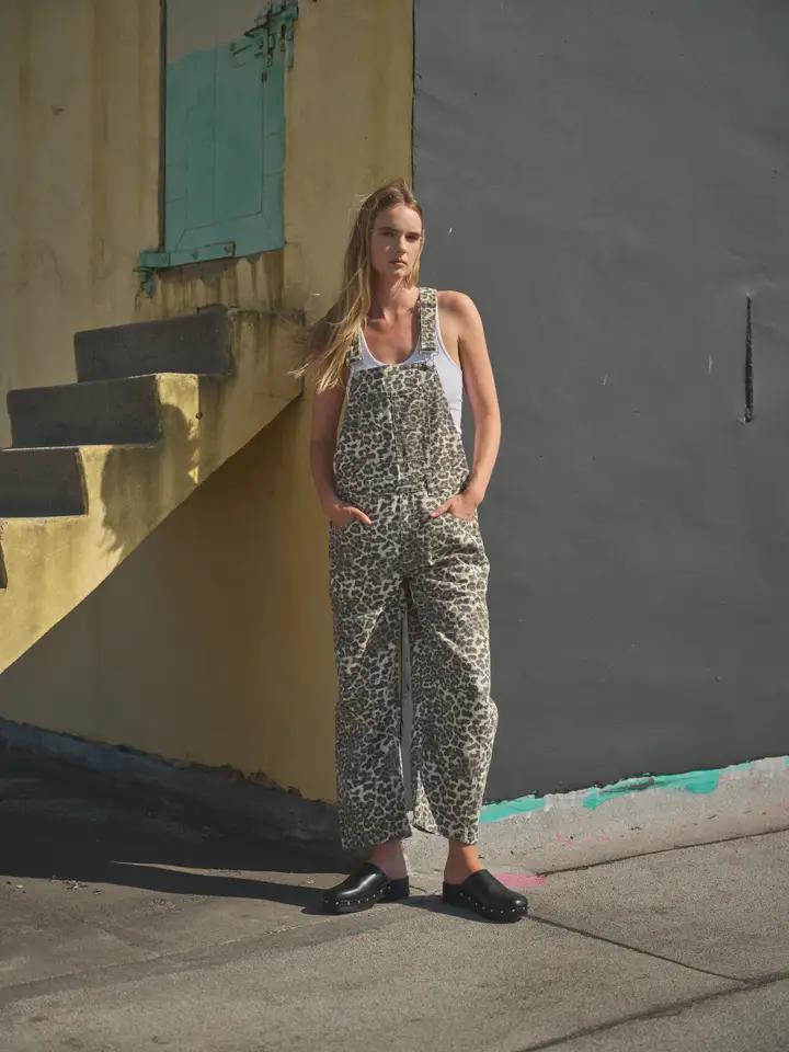 Leopard Print Slouchy Relax Fit Denim Overall