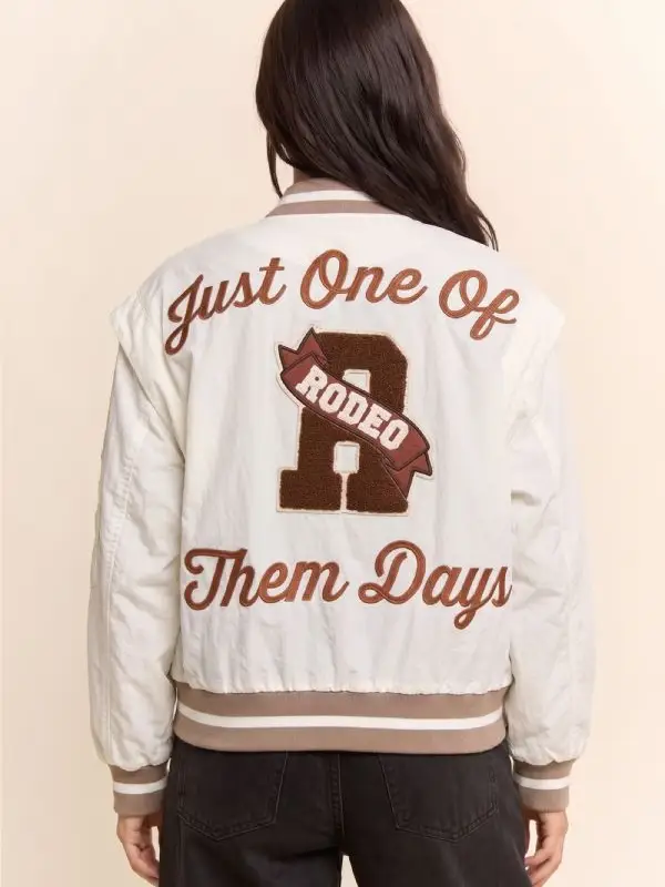 Western Varsity Patch Bomber Jacket - CREAM