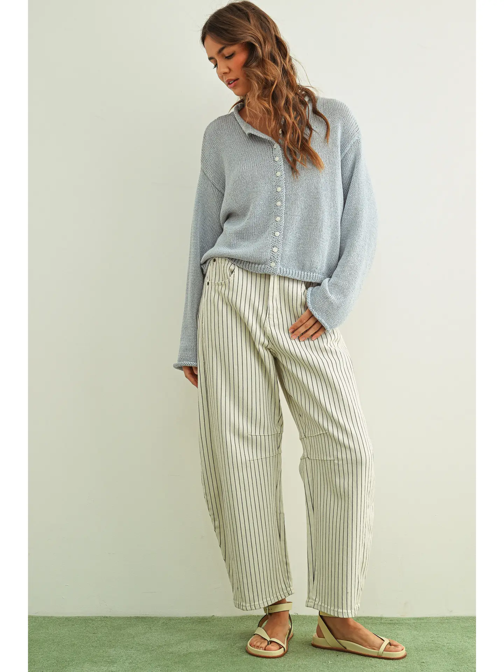 Pinstriped Pattern Barrel Pants