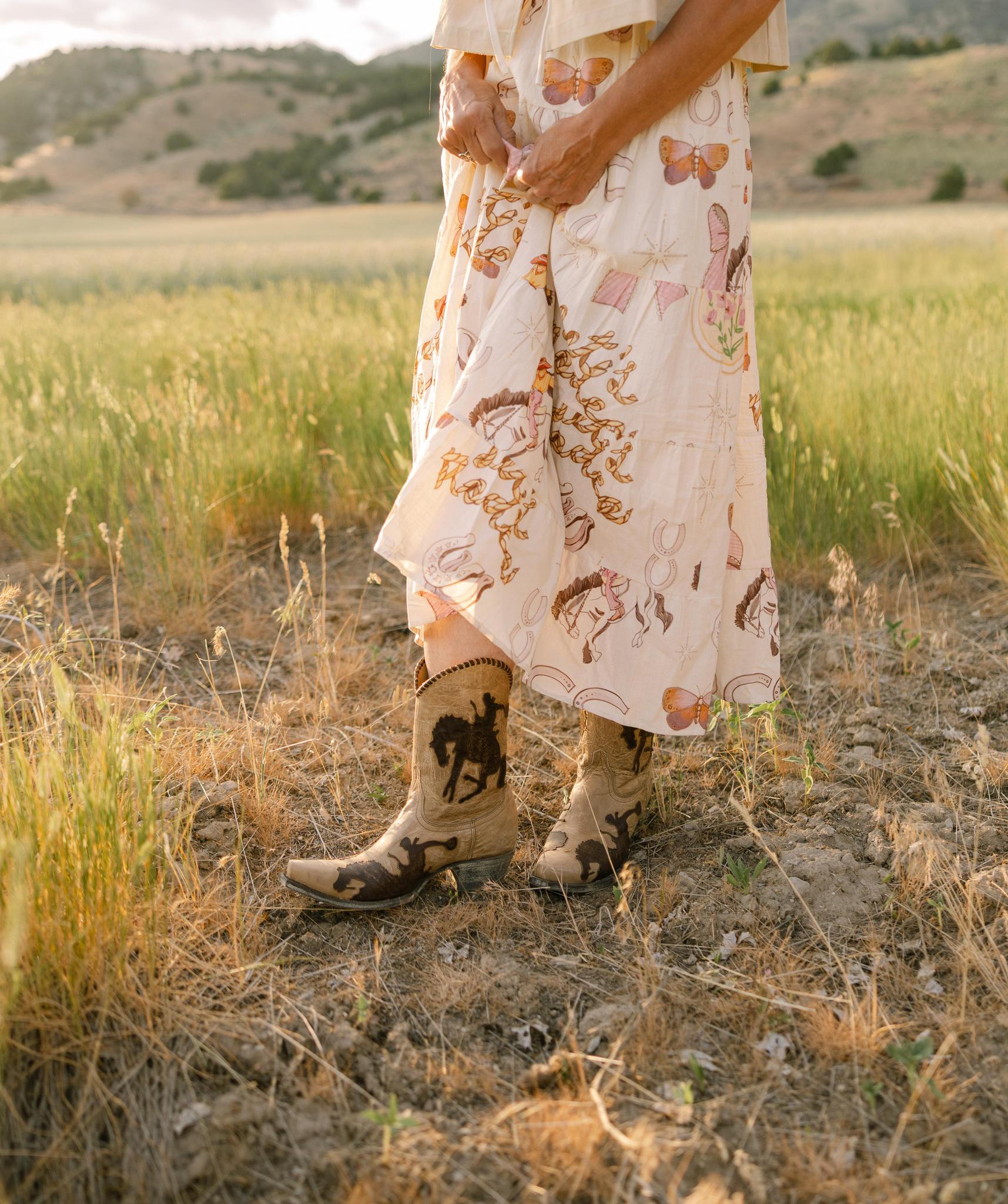 Western Print Dress - Cream