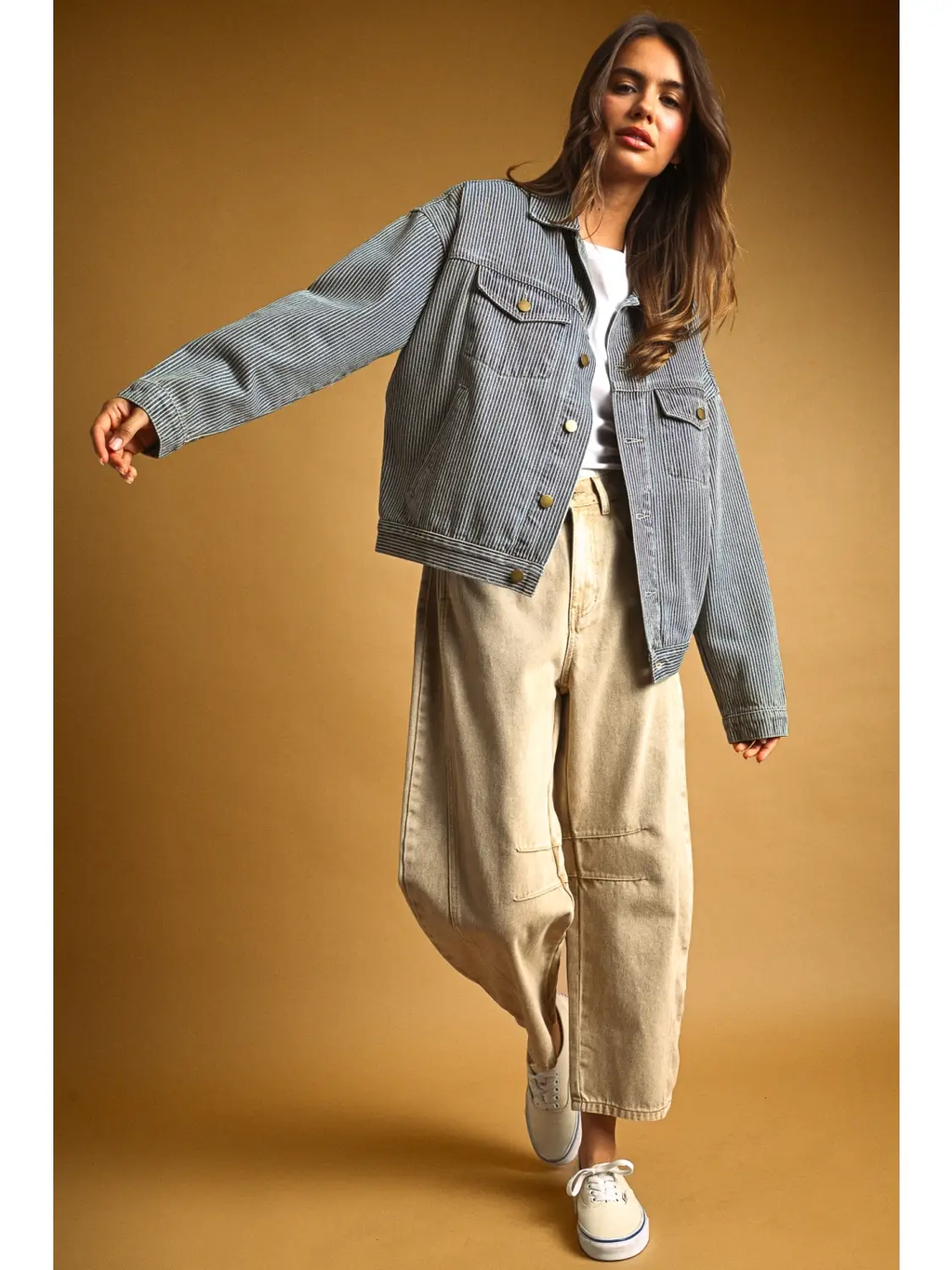 Striped Pattern Denim Jacket