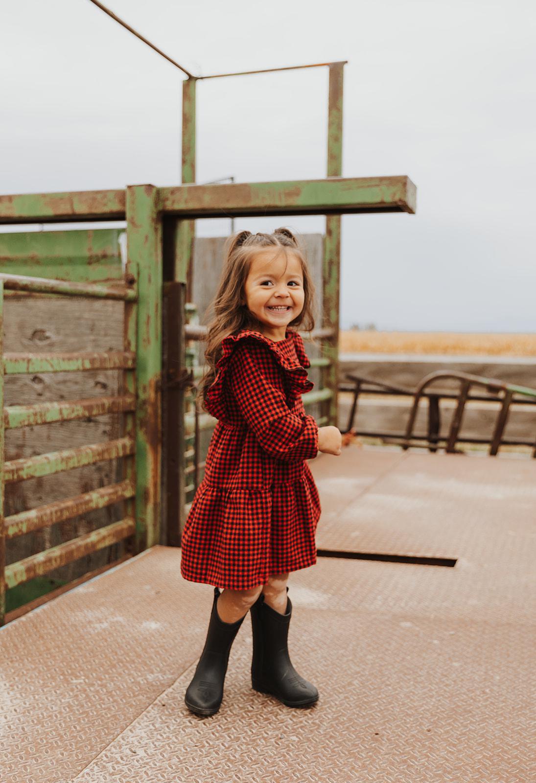 RED CHECK RUFFLE DRESS