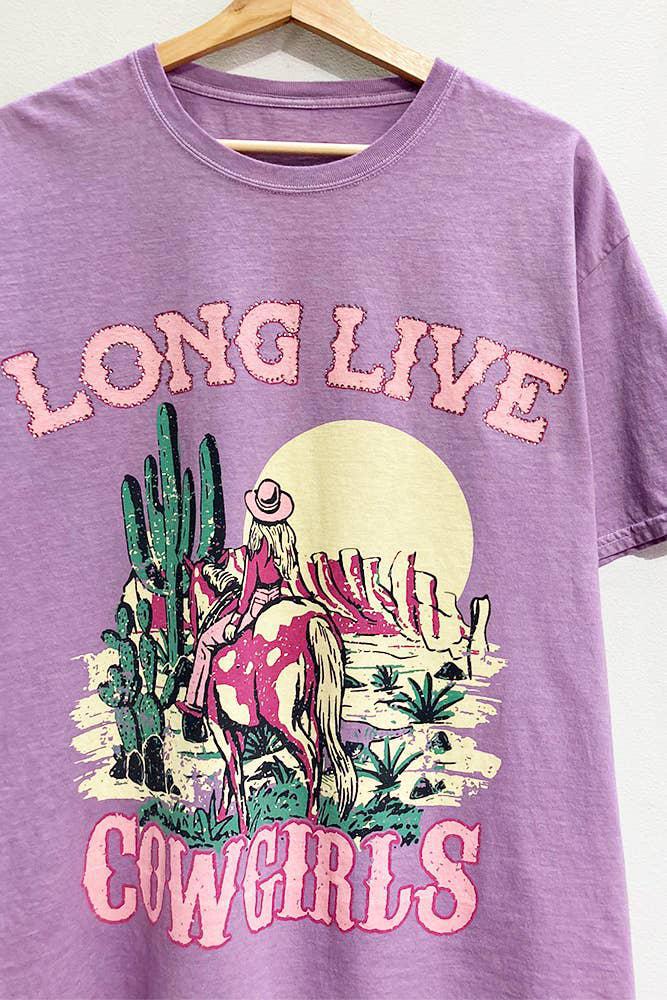 LONG LIVE COWGIRLS RHINESTONE WASHED GRAPHIC T-SHIRT - LAVENDER (OVERSIZED)