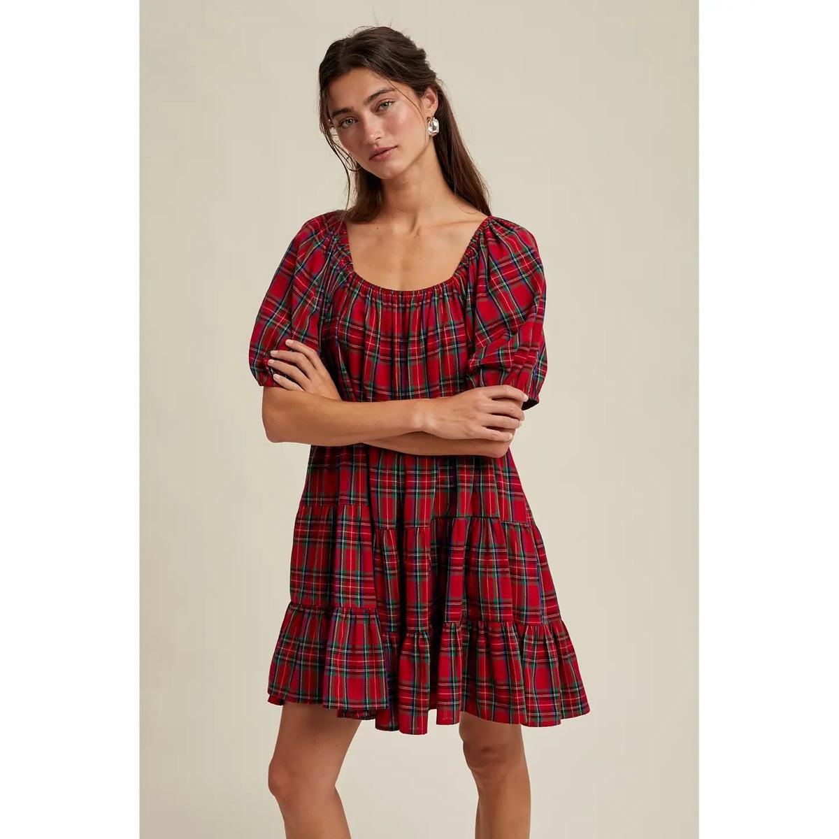 Holly Gingham Puff Sleeve Dress / Red & Green