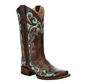 LD BROWN / TURQUOISE SIDE EMBROIDERY SQ. TOE L5239