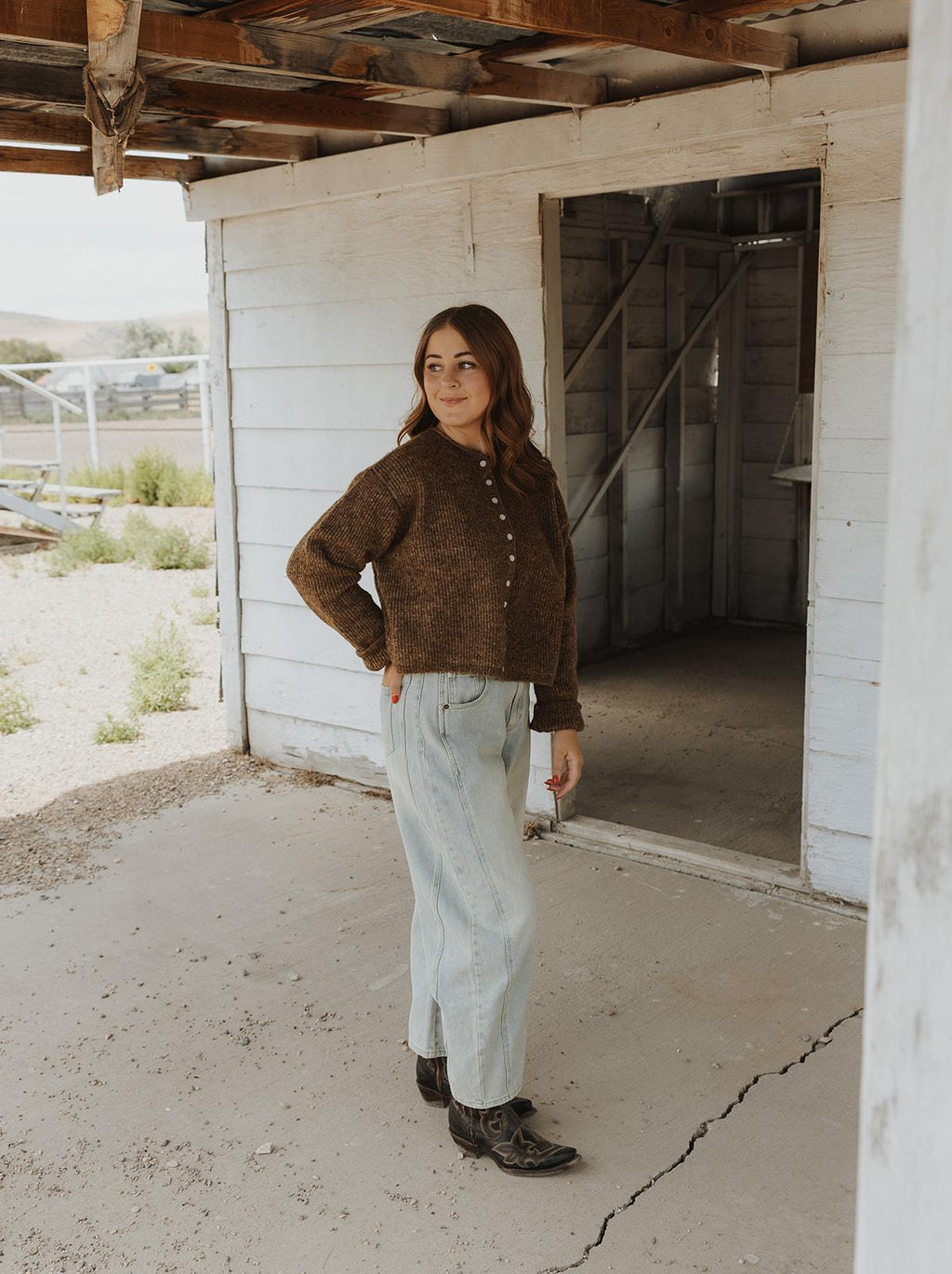 Button Front Ribbed Sweater Cardigan - BROWN