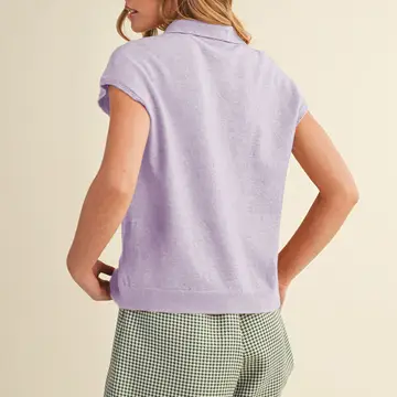 Cap Sleeve Collared Sweater Vest - LAVENDER