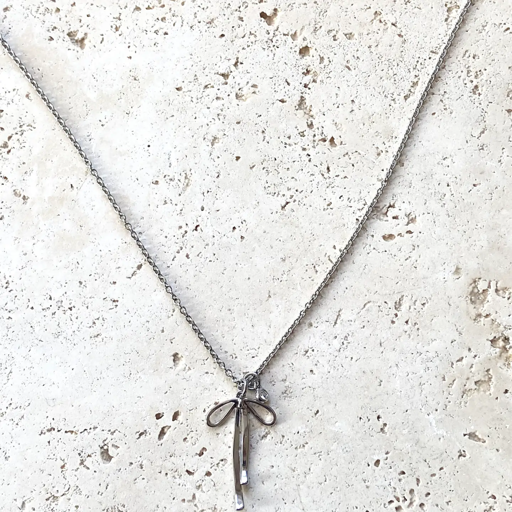 Melted Ribbon Bow Charm Necklace Jewelry Trendy Silver