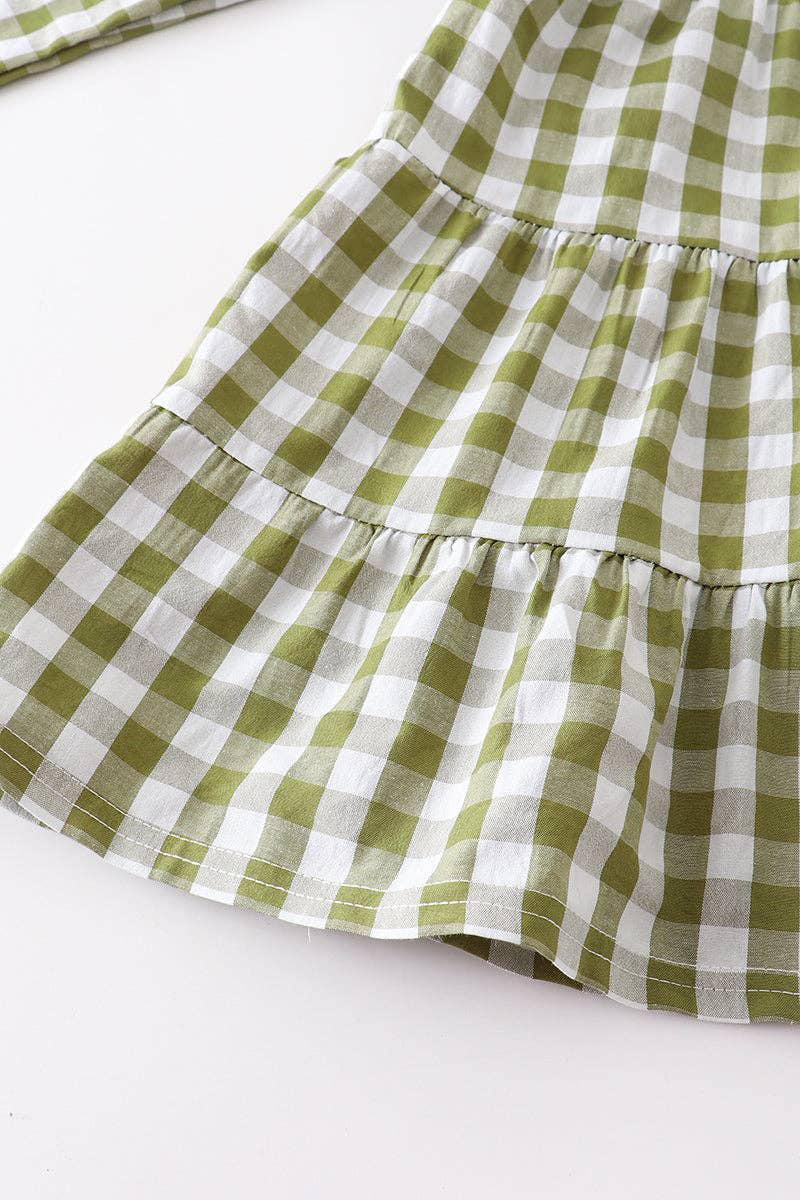 GIRLS GREEN CHECK TIERED DRESS