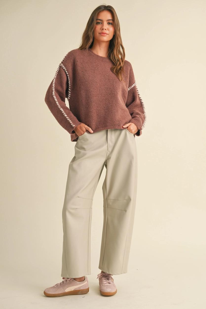 Pleather Barrel Pants - Sand