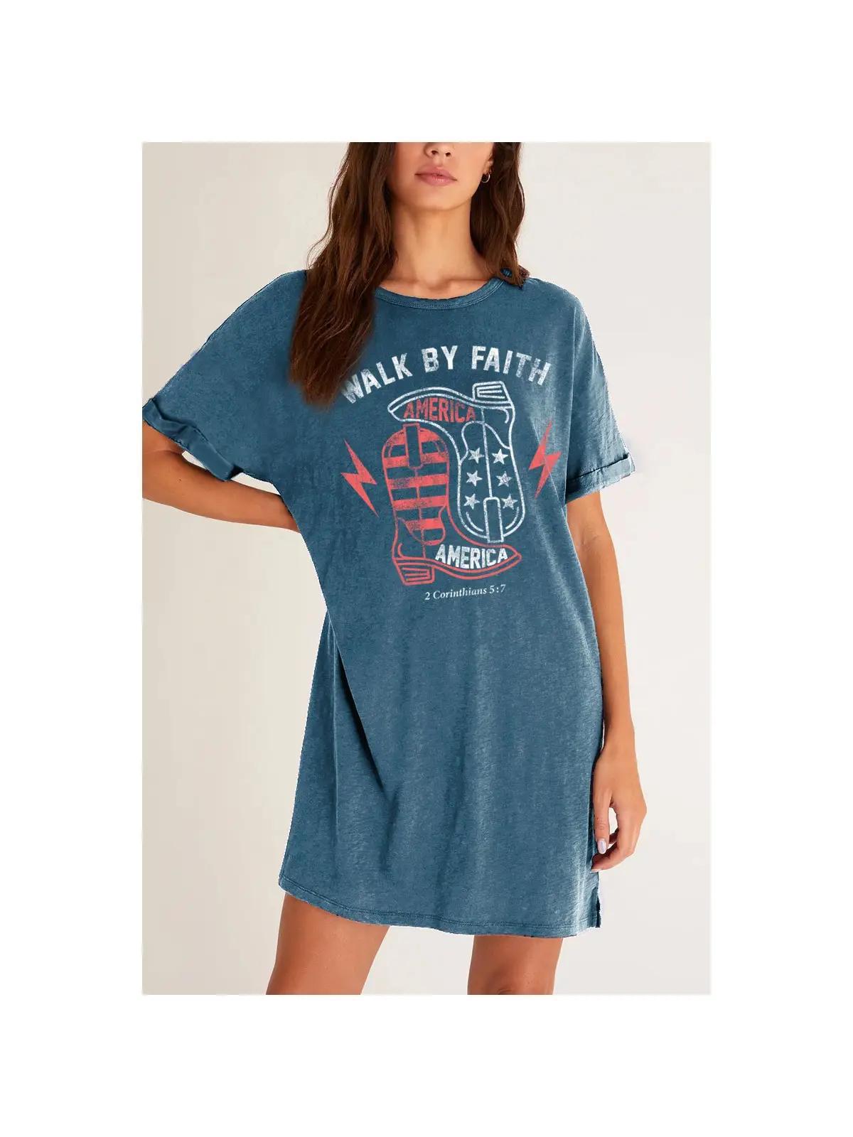 Walk By Faith Mineral Graphic Dress - Mineral Denim
