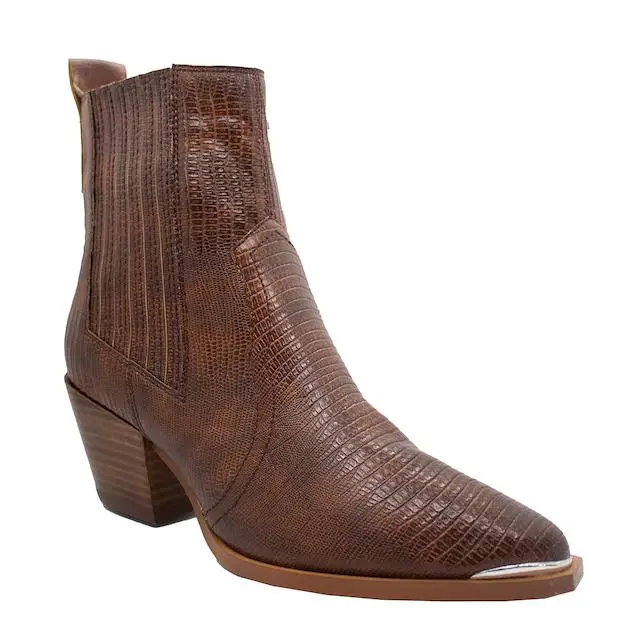 ELEANOR BLOCK HEEL CHELSEA BOOTIES - LIZARD BROWN