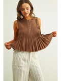 All Pleated Button Front Sleeveless Top