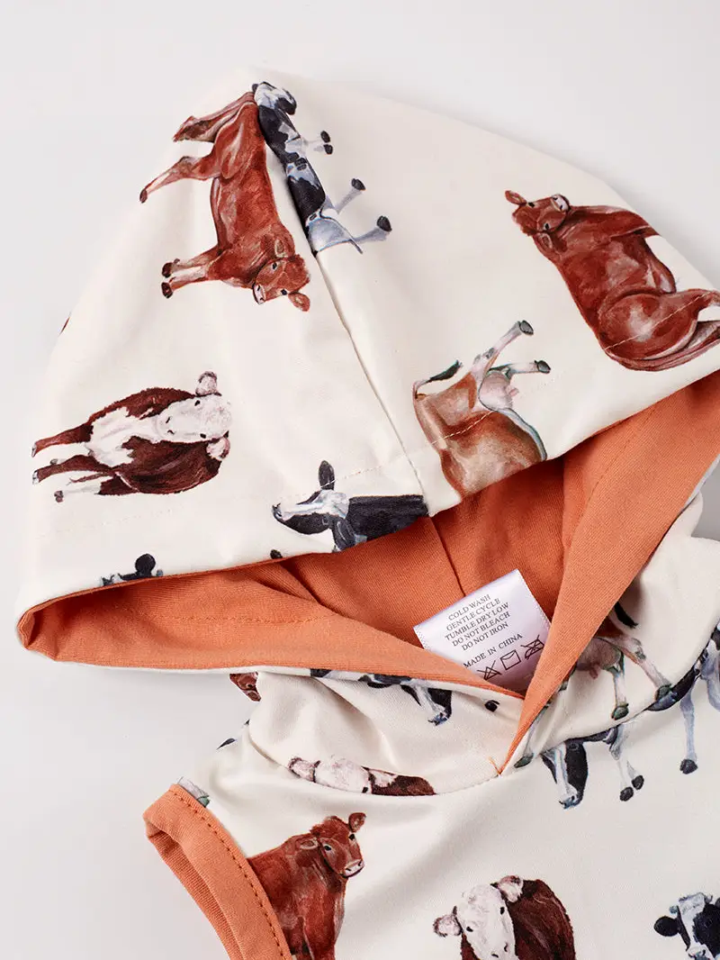 CATTLE PRINT HOODED BOY ROMPER