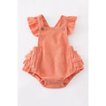 CORAL VELVET RUFFLE BABY ROMPER