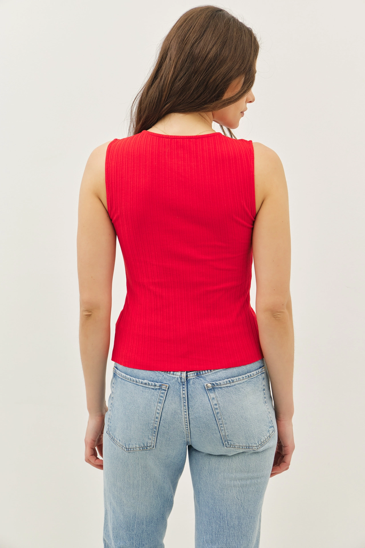 Ribbed Knit Button-Down Sleeveless Top