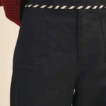 High Waist Wide Leg Pants with Whip Stitch Trim - BLACK