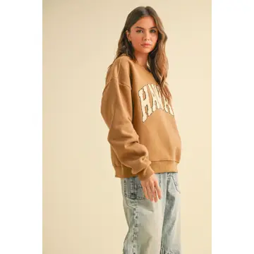 Brown Hawaii Boucle Letter Patch Sweat Shirt