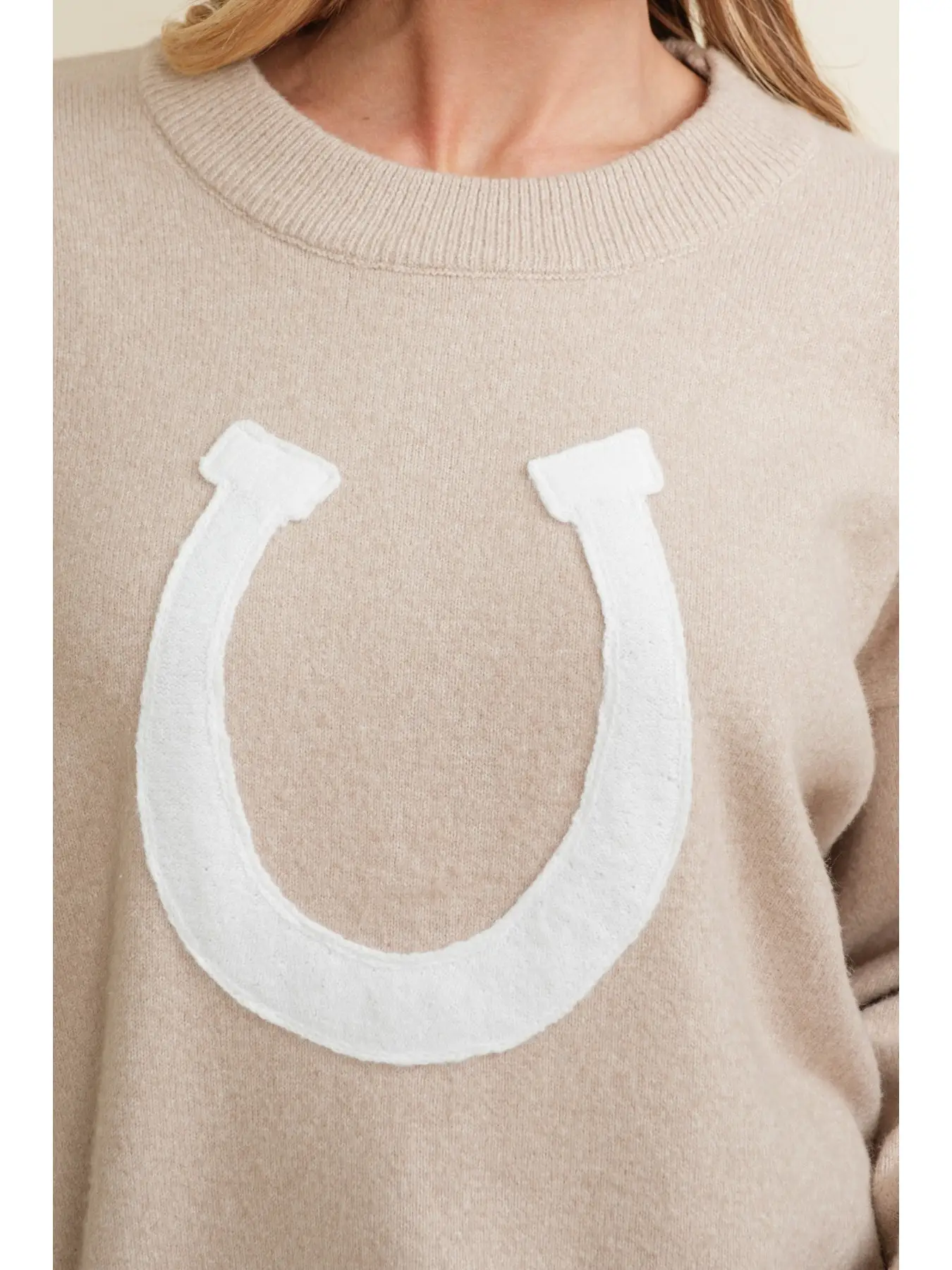 Horse Shoe Pullover Sweater - Beige