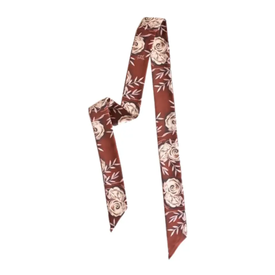 Rustic Wild Roses Twilly Scarf in Oxblood: Western Floral Cowgirl Satin Chiffon Scarf