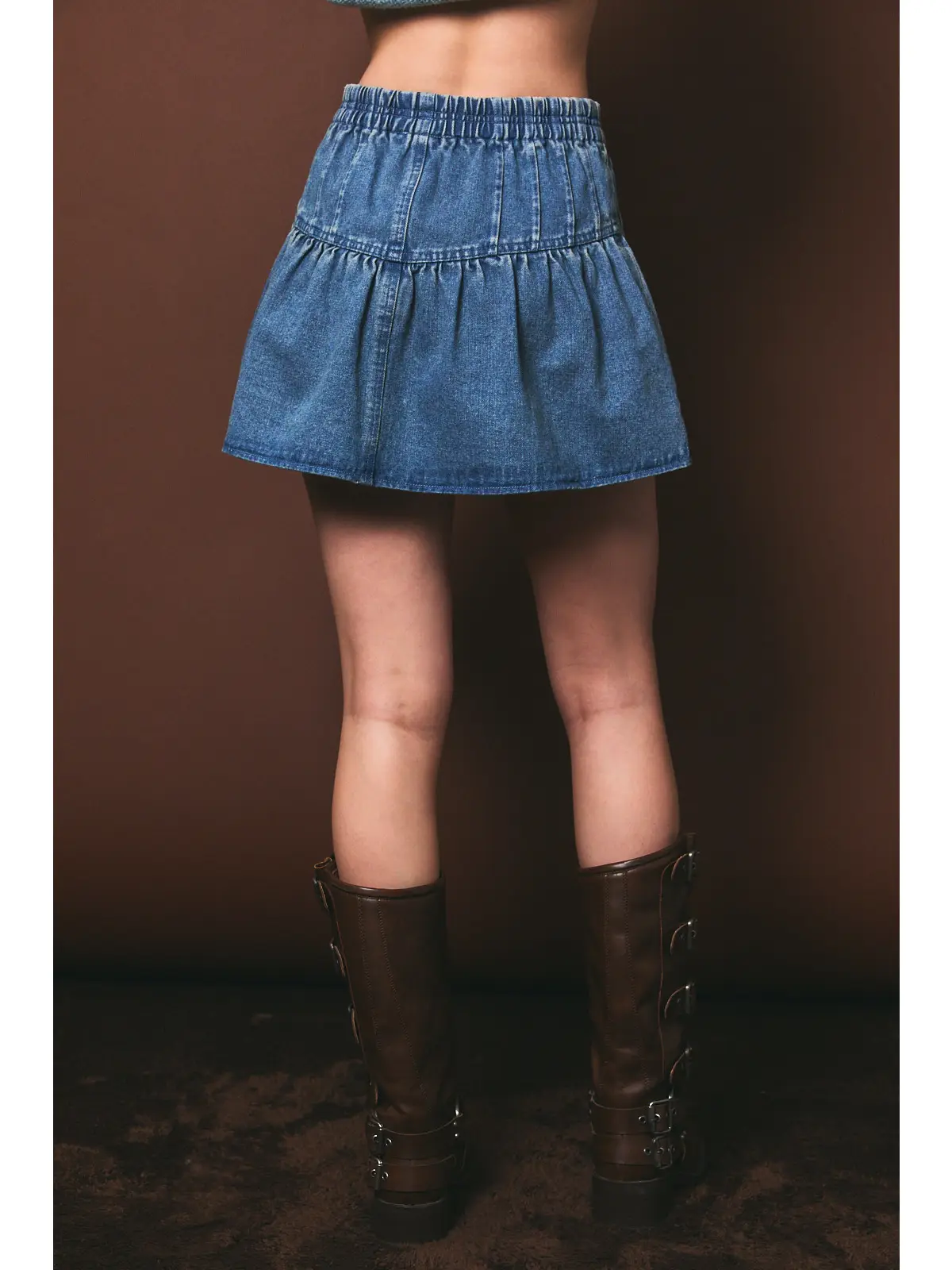 Elastic Waist Mini Skirt with Shorts Inside