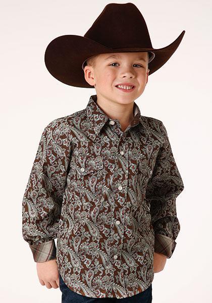 BOYS L/S SHIRT AMARILLO SNAP ALLOVER PRINT 1218 PINE PAISLEY