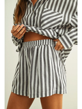 Striped Elastic Band Waist Shorts - BLACK