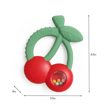 Bitzy Shake™ - Silicone Teether with Rattle - CHERRIES