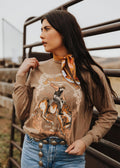 WILD WEST COWBOY RODEO STAY WILD WASHED LONG SLEEVE SWEATSHIRT - MINERAL TAUPE