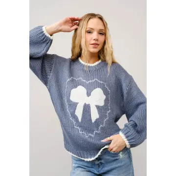 Bow Embroidered Loose Fit Sweater