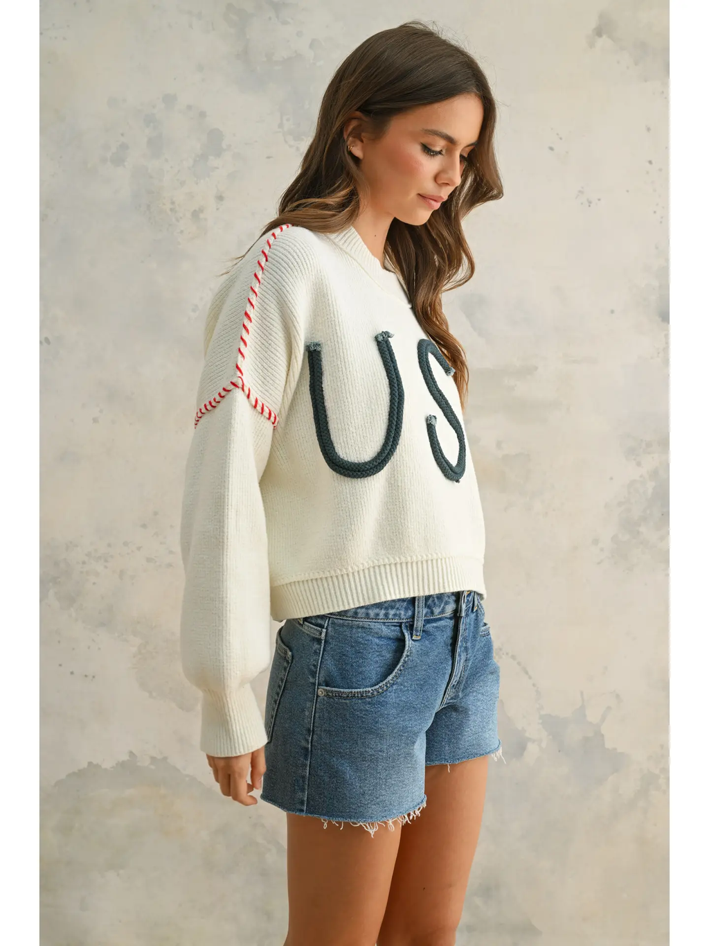USA Rope Letter Sweater - OFF WHITE