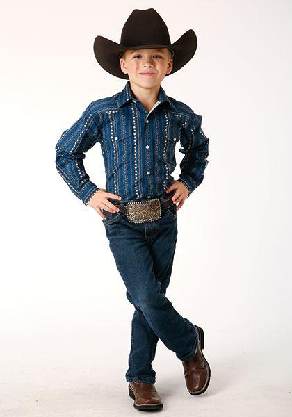 BOYS L/S SHIRT SHIRT SNAP PRINT 1724 NAVY/KHAKI FLORAL WALLPAPER PRT