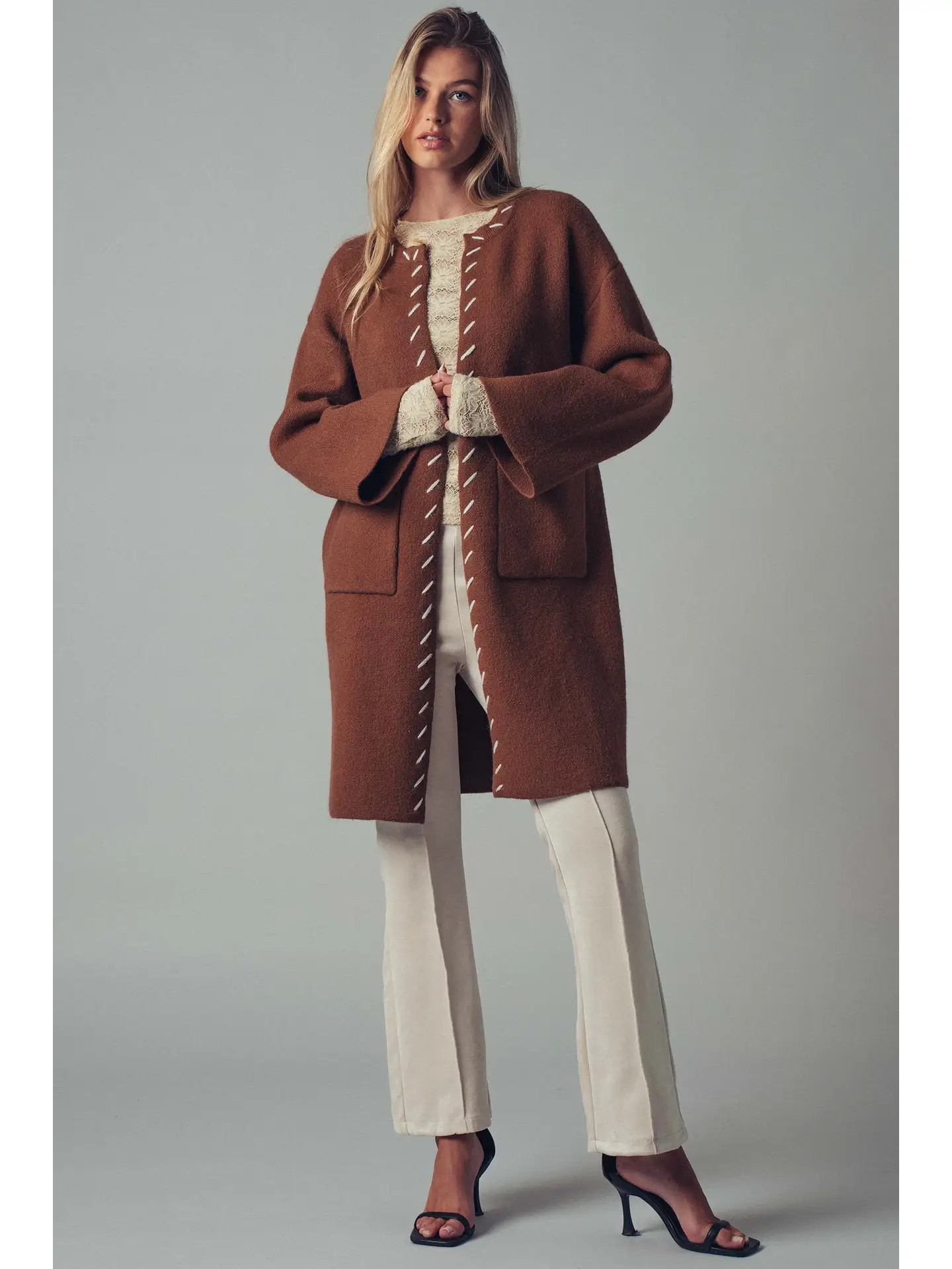 Western Contrast Stitch Boho Coat