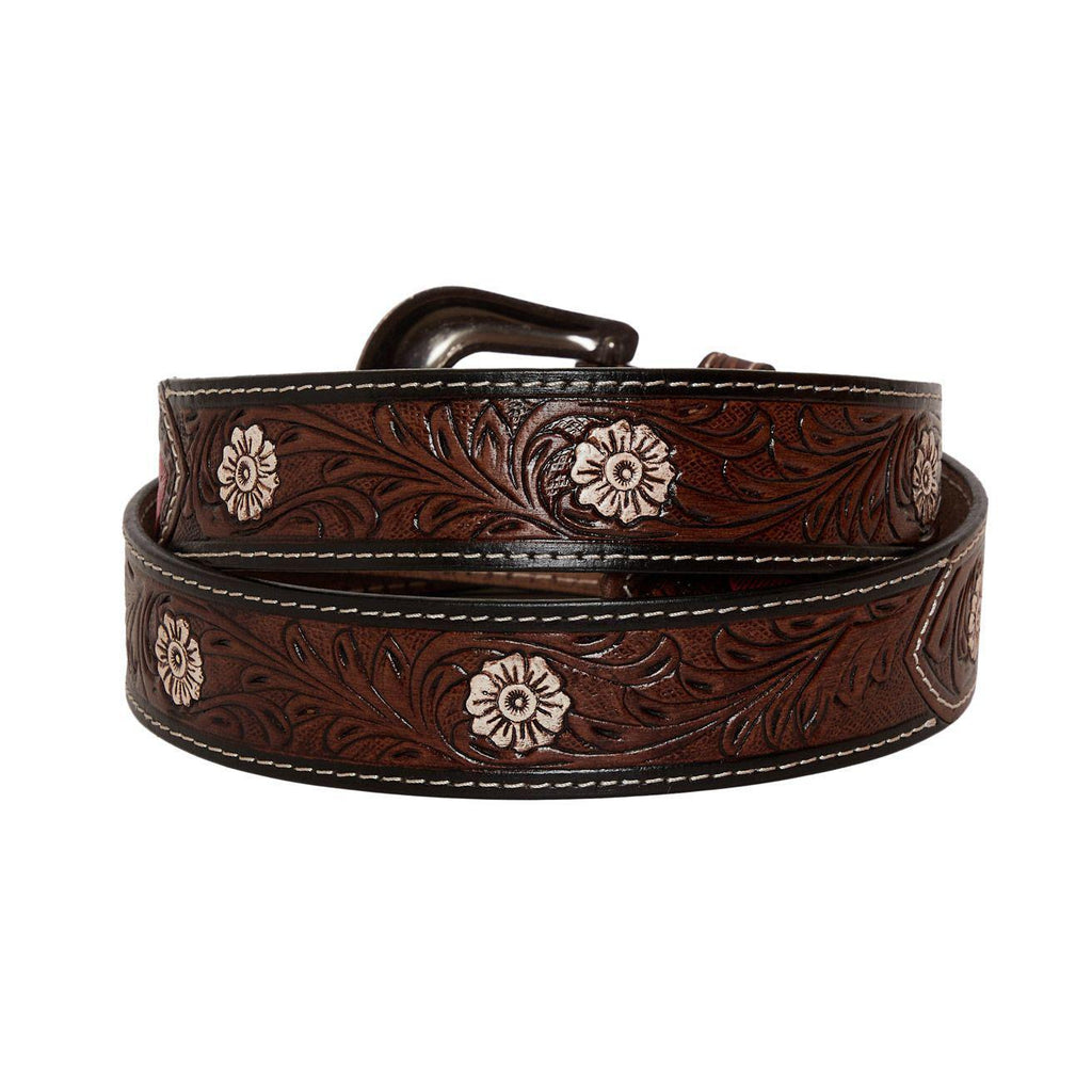 PINK FEATHER HAND-TOOLED LEATHER BELT S-4062